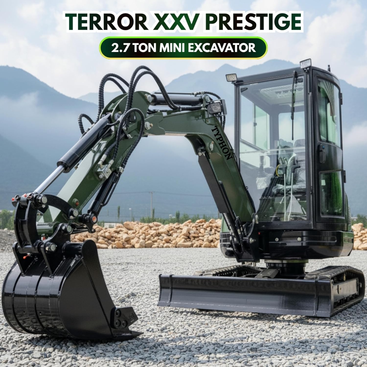 buy TYPHON TERROR XXV mini excavator,TYPHON TERROR XXV reviews,mini excavator with AC cabin worth it,TYPHON vs Kubota mini excavator,best compact mini excavator for landscape,should I buy a TYPHON mini excavator unboxing and complete package contents